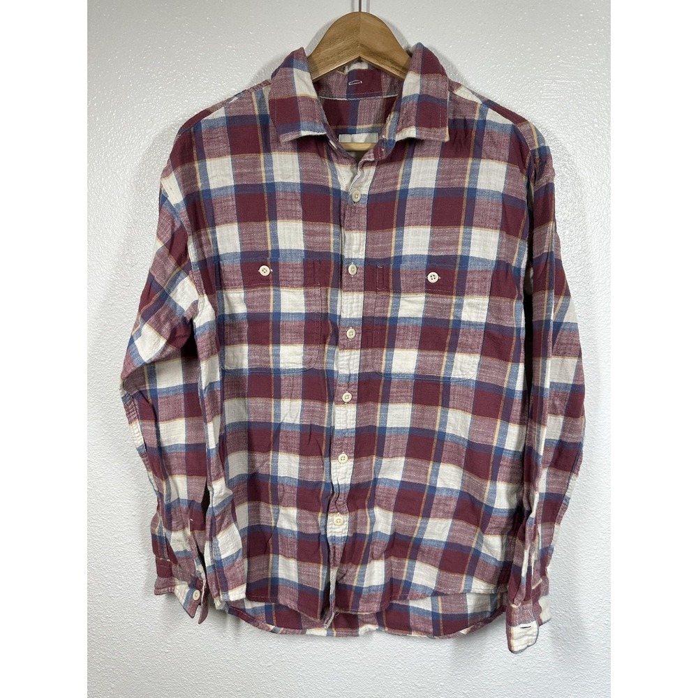 American Eagle Shirt Mens Small Red Blue Plaid Button Up Long Sleeve Casual Top